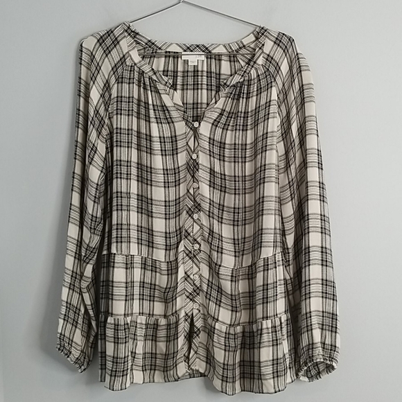 J JILL plaid button down peplum ruffle top MP - Picture 1 of 10